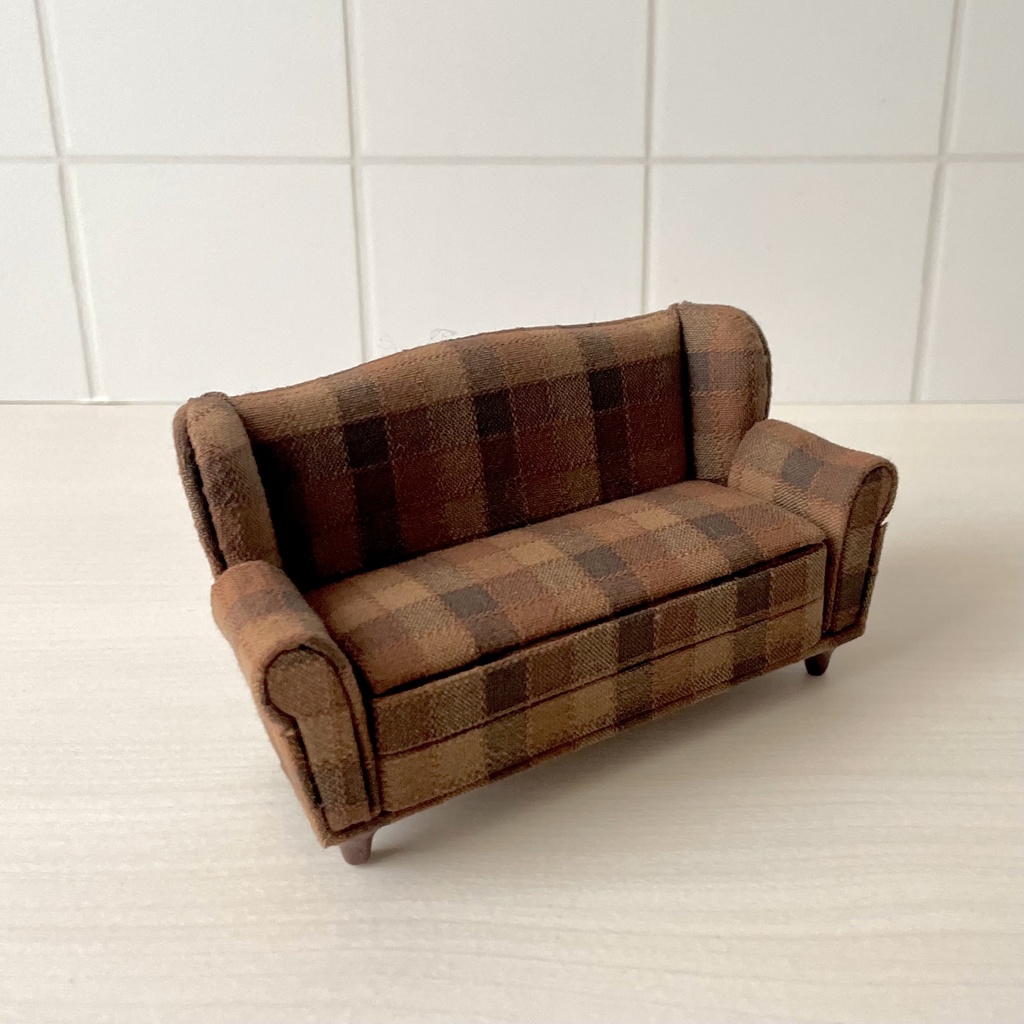 1/12 ソファ 2人掛け ブラウンチェック