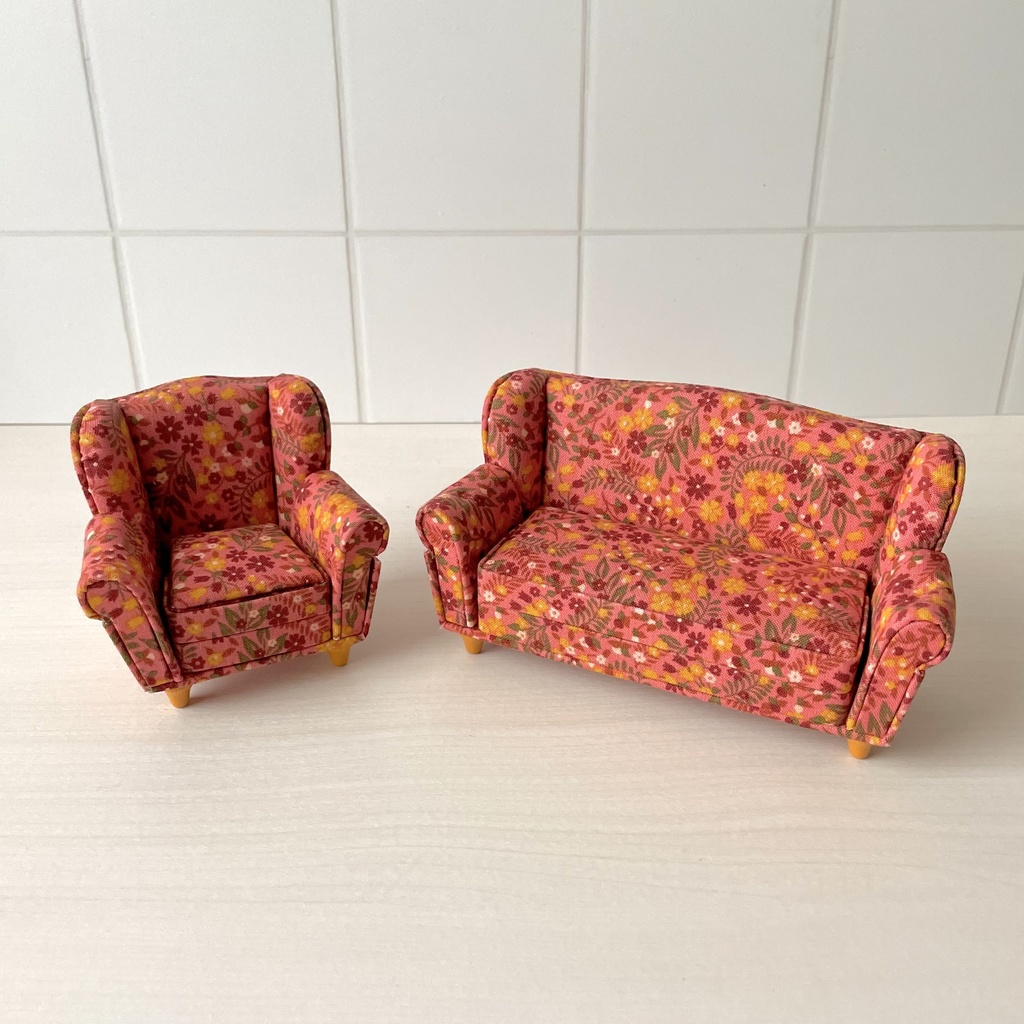 1/12 ソファ 2人掛け オレンジ×ピンク