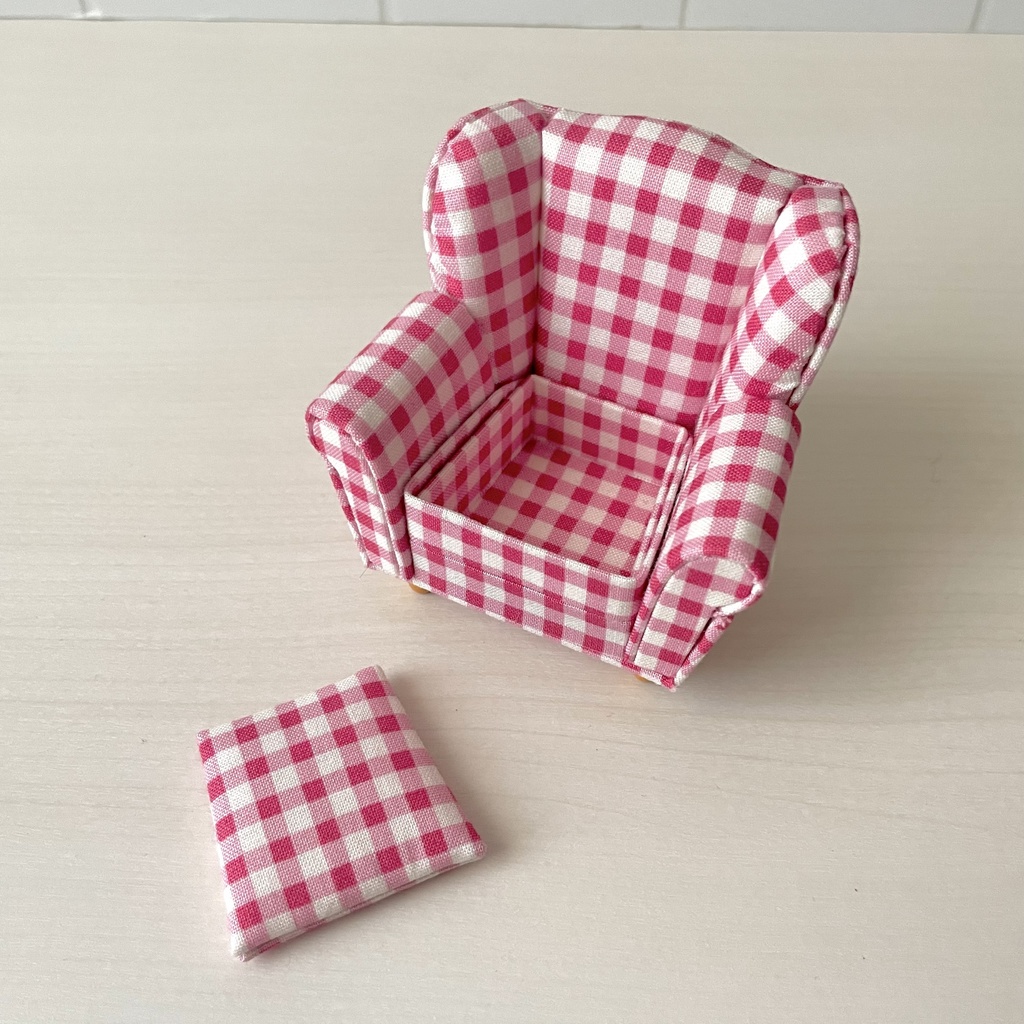 1/12 ソファ 1人掛け ピンクチェック