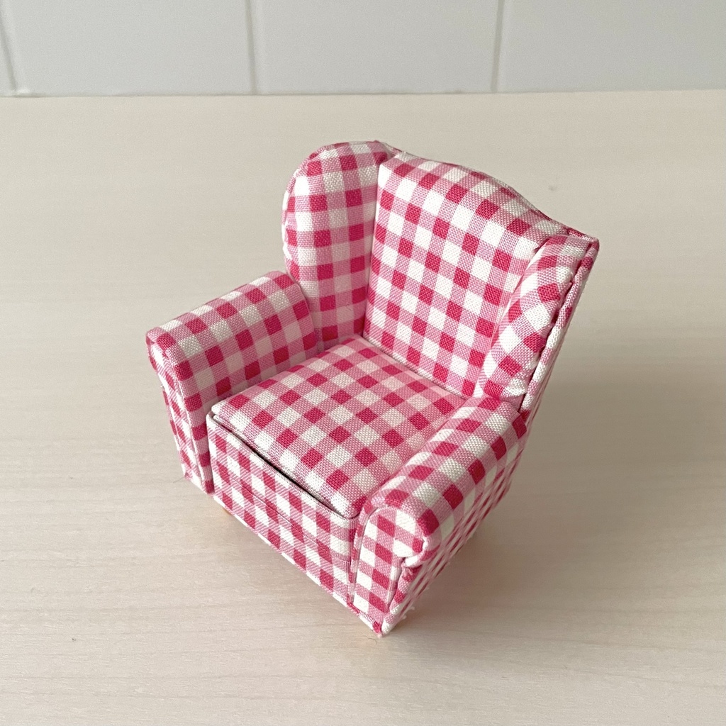 1/12 ソファ　1人掛け　ピンクチェック