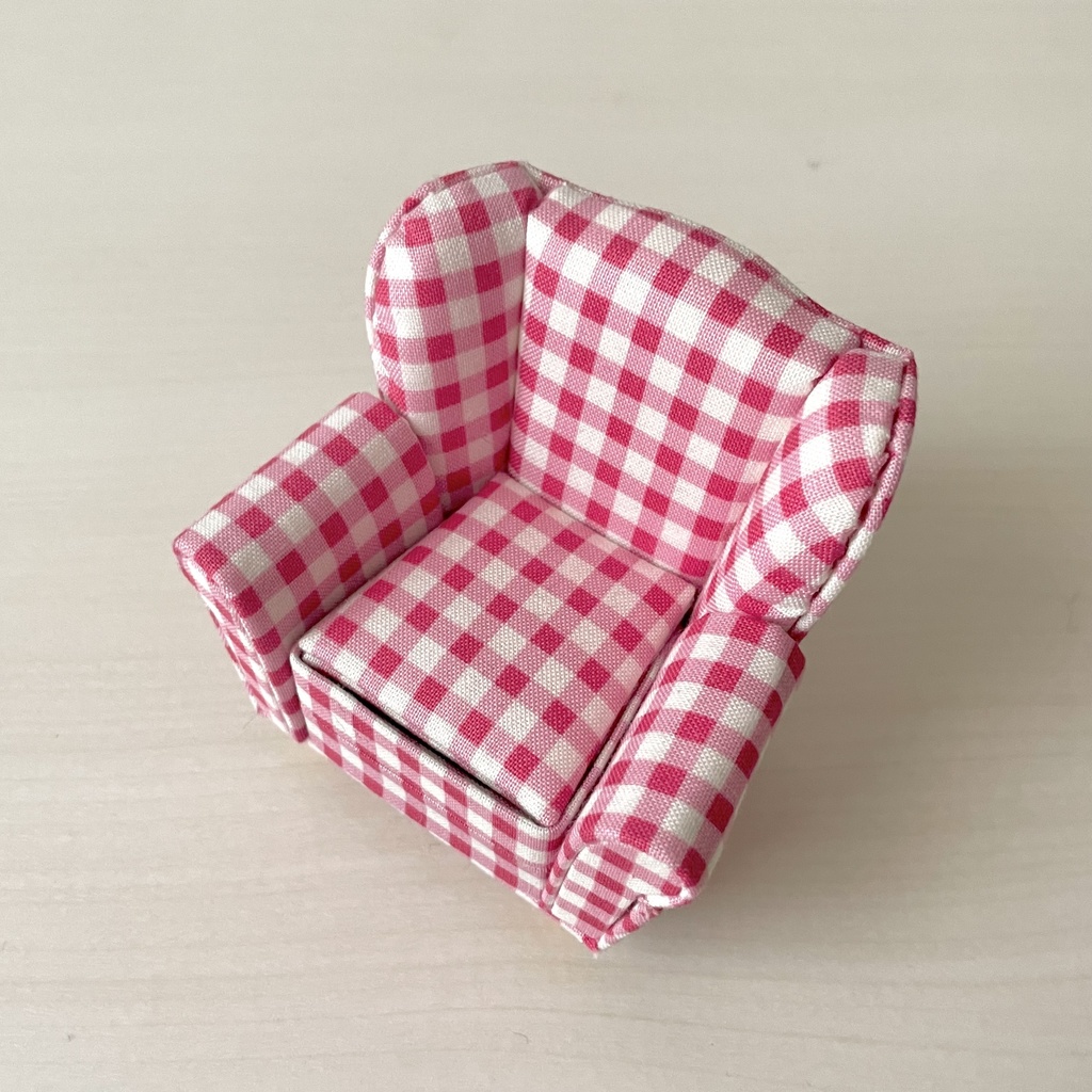 1/12 ソファ 1人掛け ピンクチェック