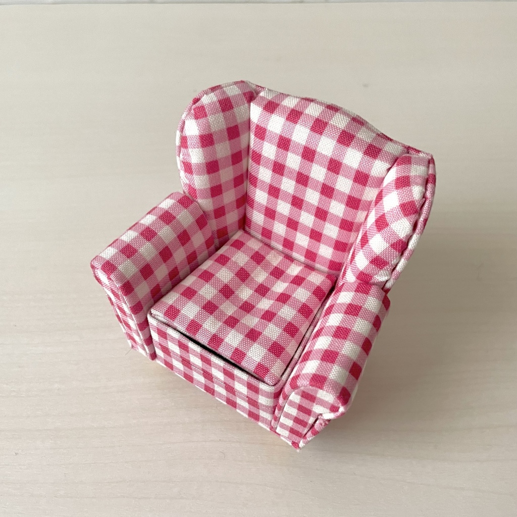 1/12 ソファ 1人掛け ピンクチェック