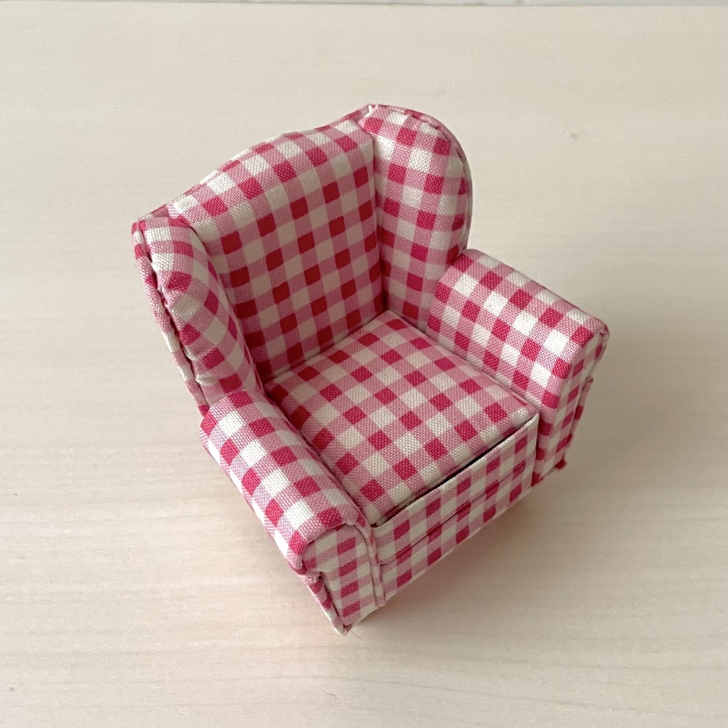 1/12 ソファ 1人掛け ピンクチェック
