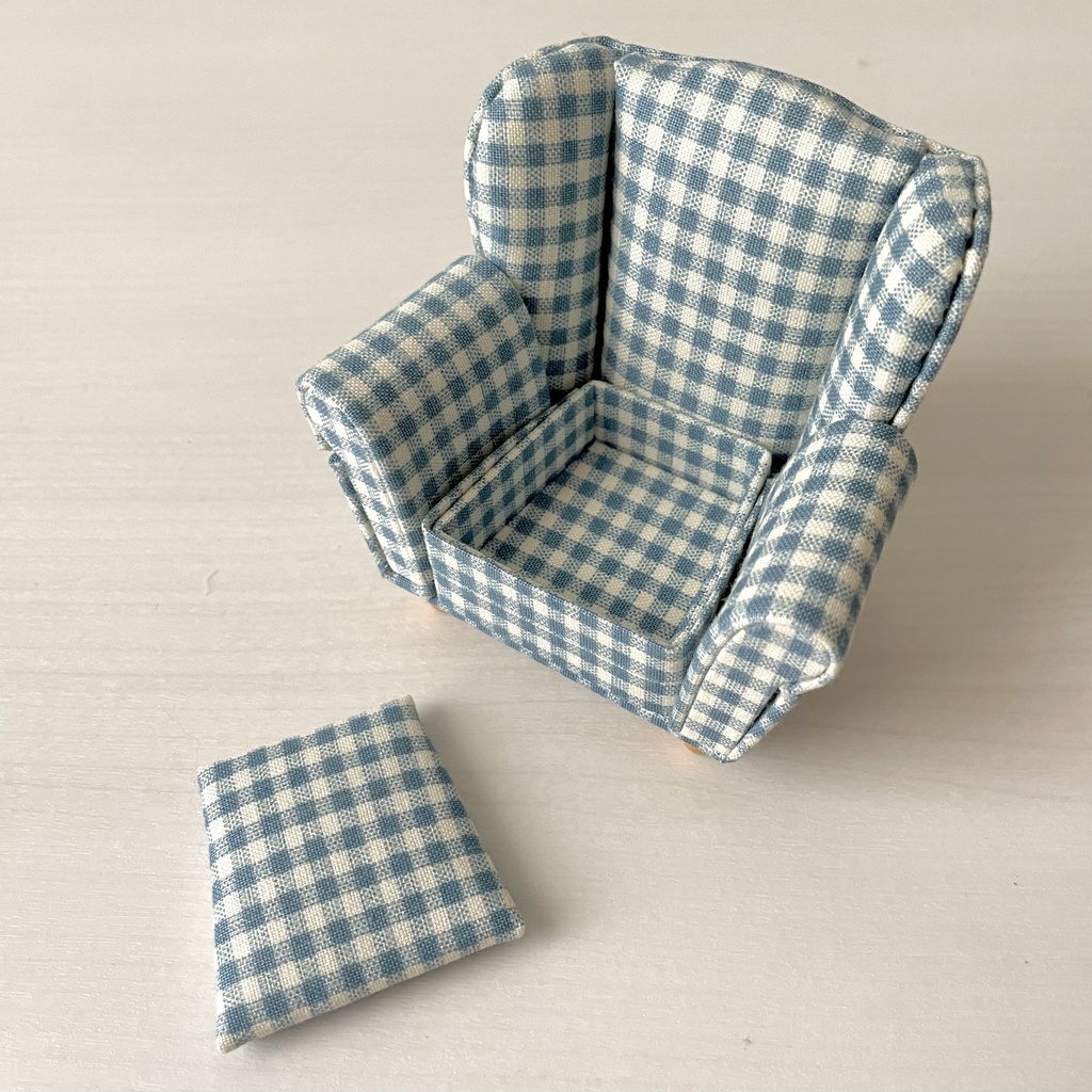 1/12 ソファ 1人掛け ギンガムチェック ライトブルー
