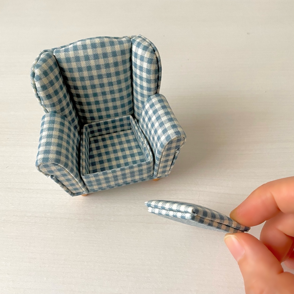 1/12 ソファ 1人掛け ギンガムチェック ライトブルー