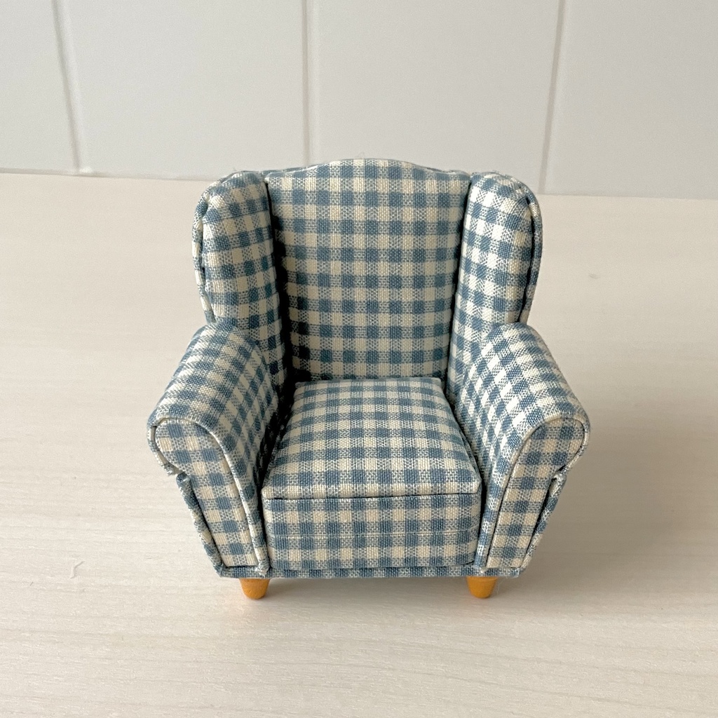 1/12 ソファ 1人掛け ギンガムチェック ライトブルー
