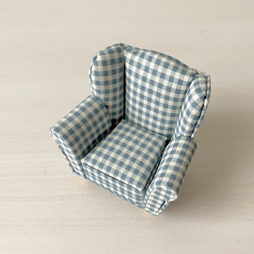 1/12 ソファ 1人掛け ギンガムチェック ライトブルー