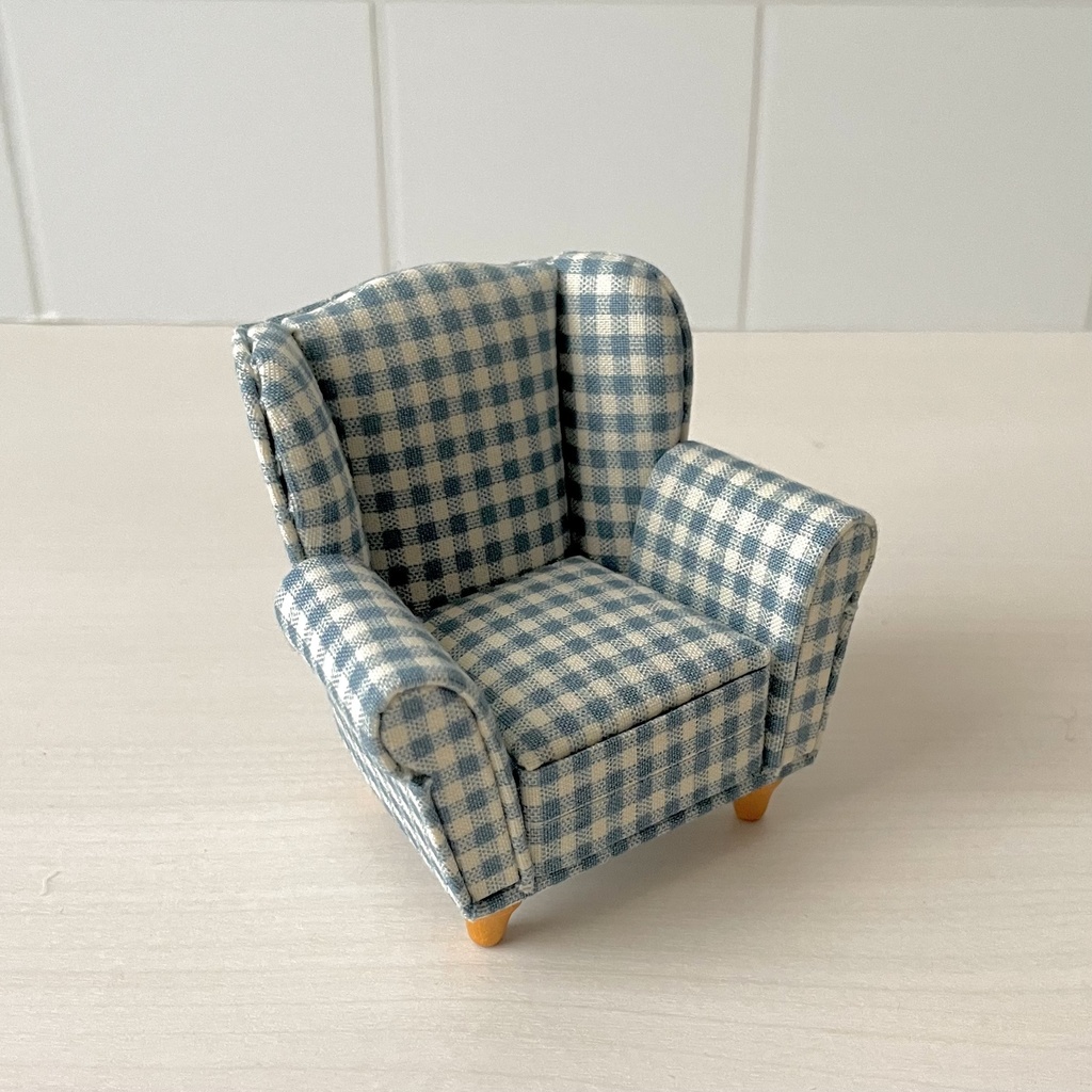 1/12 ソファ 1人掛け ギンガムチェック ライトブルー
