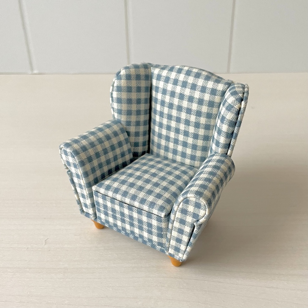 1/12 ソファ 1人掛け ギンガムチェック ライトブルー