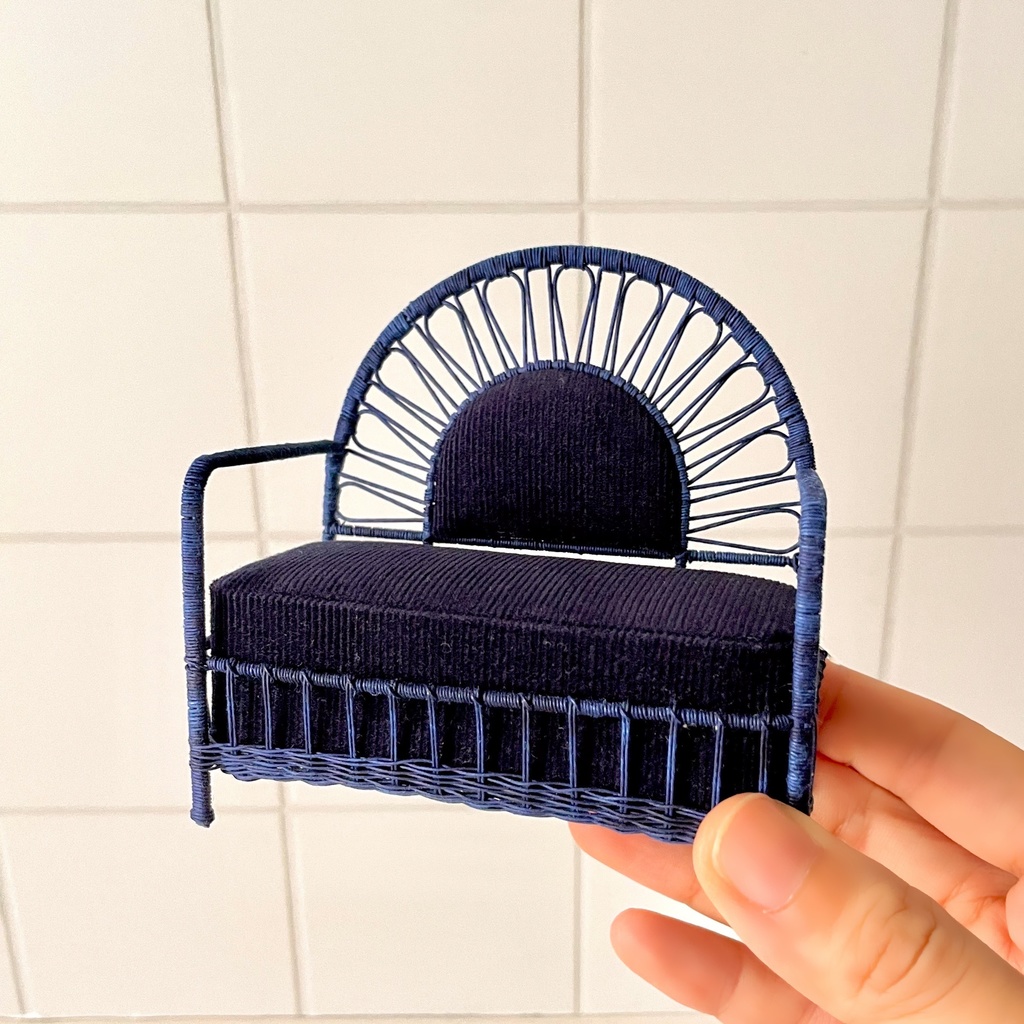 1/12 ラタンチェア　2人がけ　ネイビー