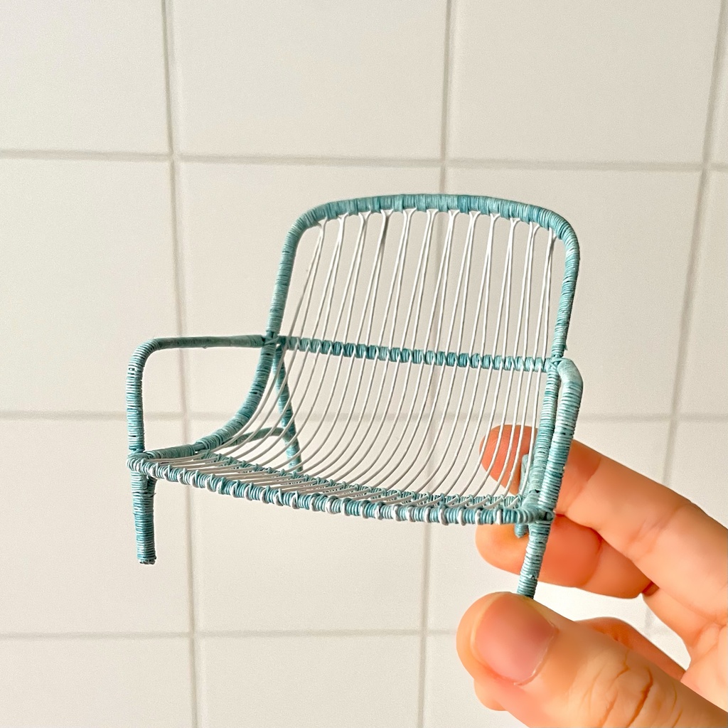 1/12 ラタンチェア　1人掛け　ライトブルー