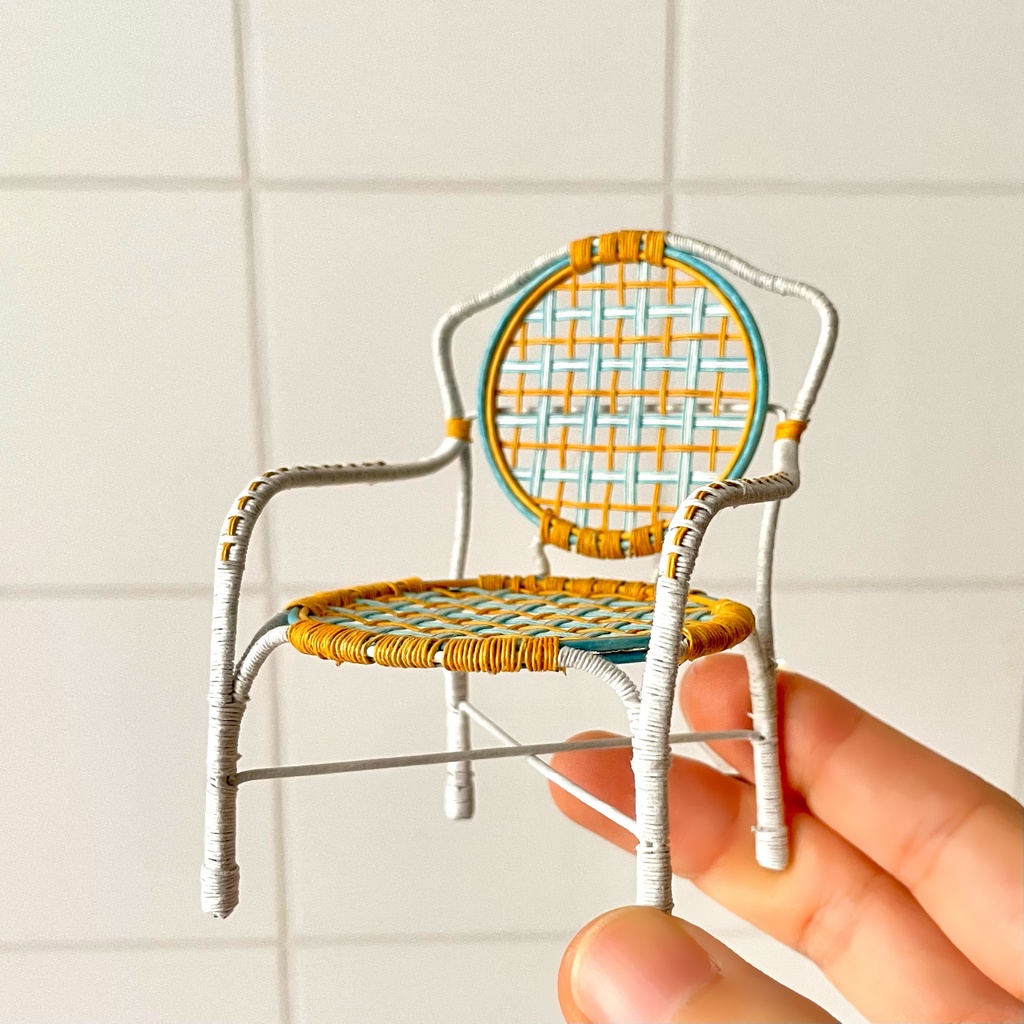 1/12 ラタンチェア　1人掛け　イエロー×ライトブルー