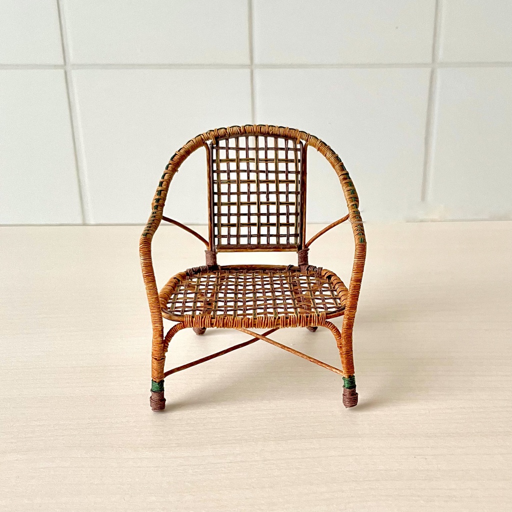 1/12 ラタンチェア　1人掛け　グリーン×ブラウン