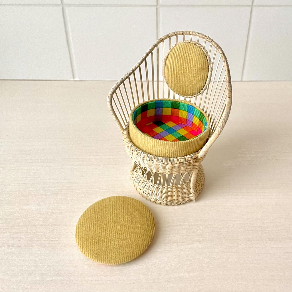 1/12 ラタンチェア 1人掛け イエローグリーン×チェック