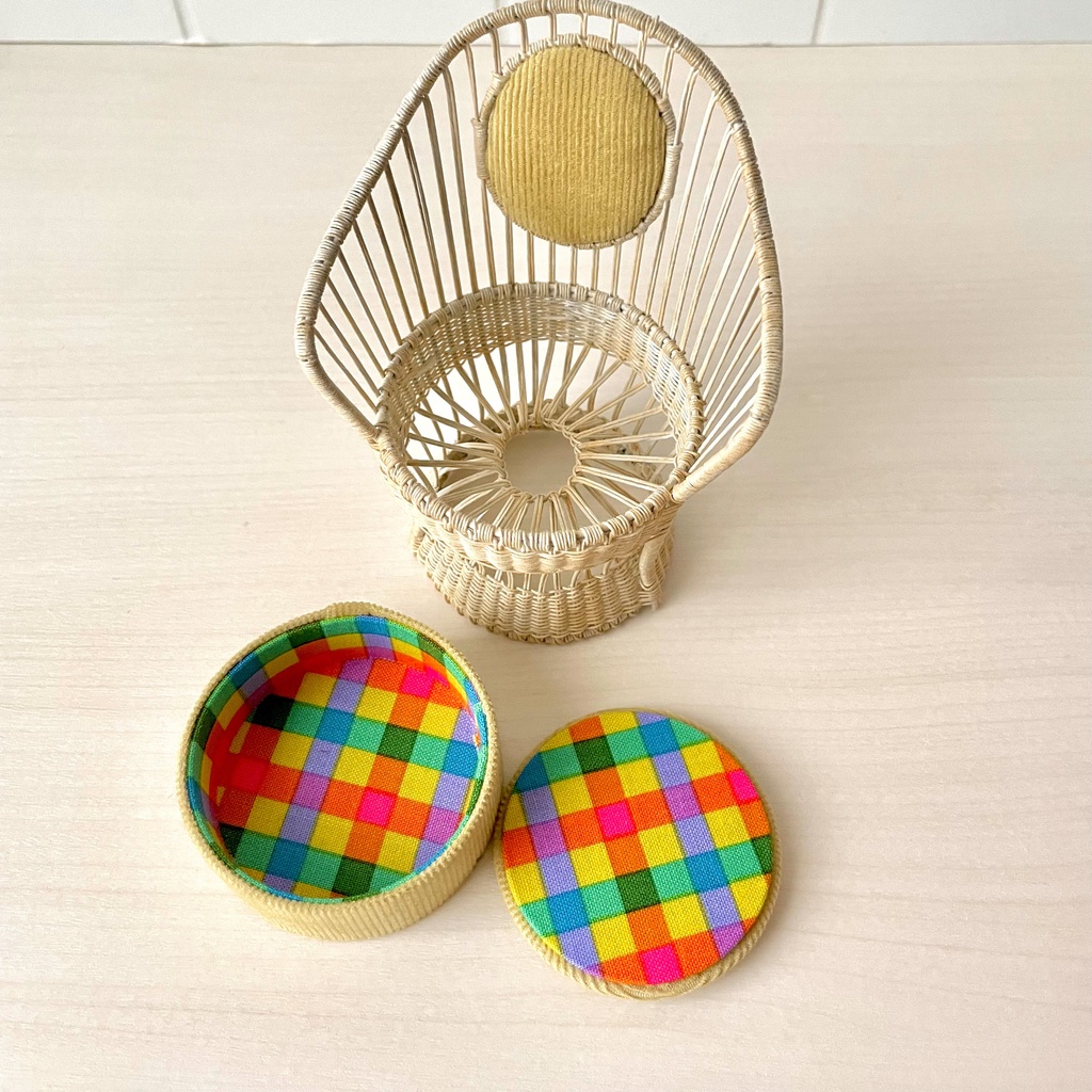 1/12 ラタンチェア 1人掛け イエローグリーン×チェック