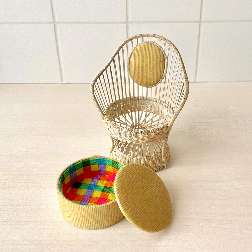1/12 ラタンチェア 1人掛け イエローグリーン×チェック
