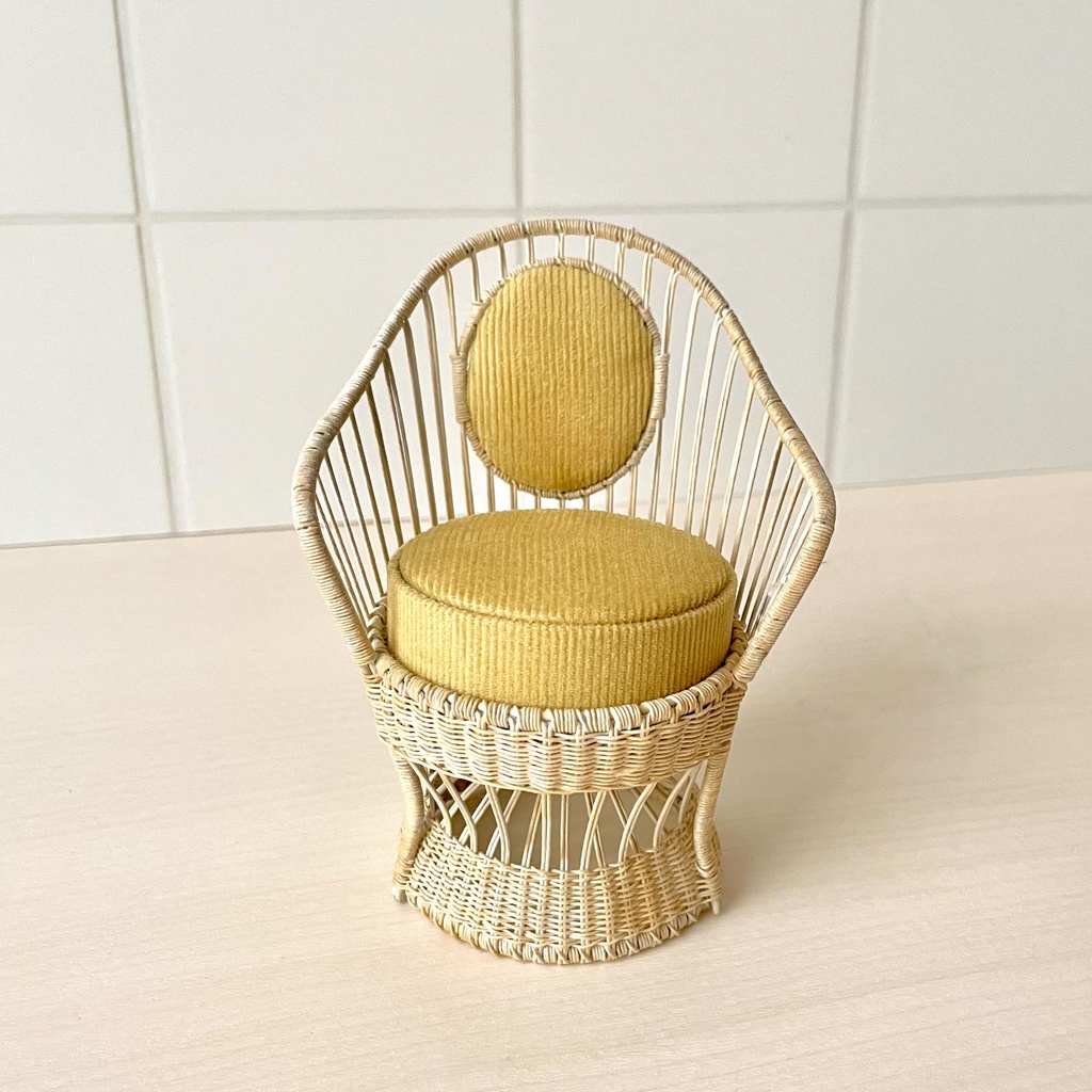 1/12 ラタンチェア　1人掛け　イエローグリーン×チェック