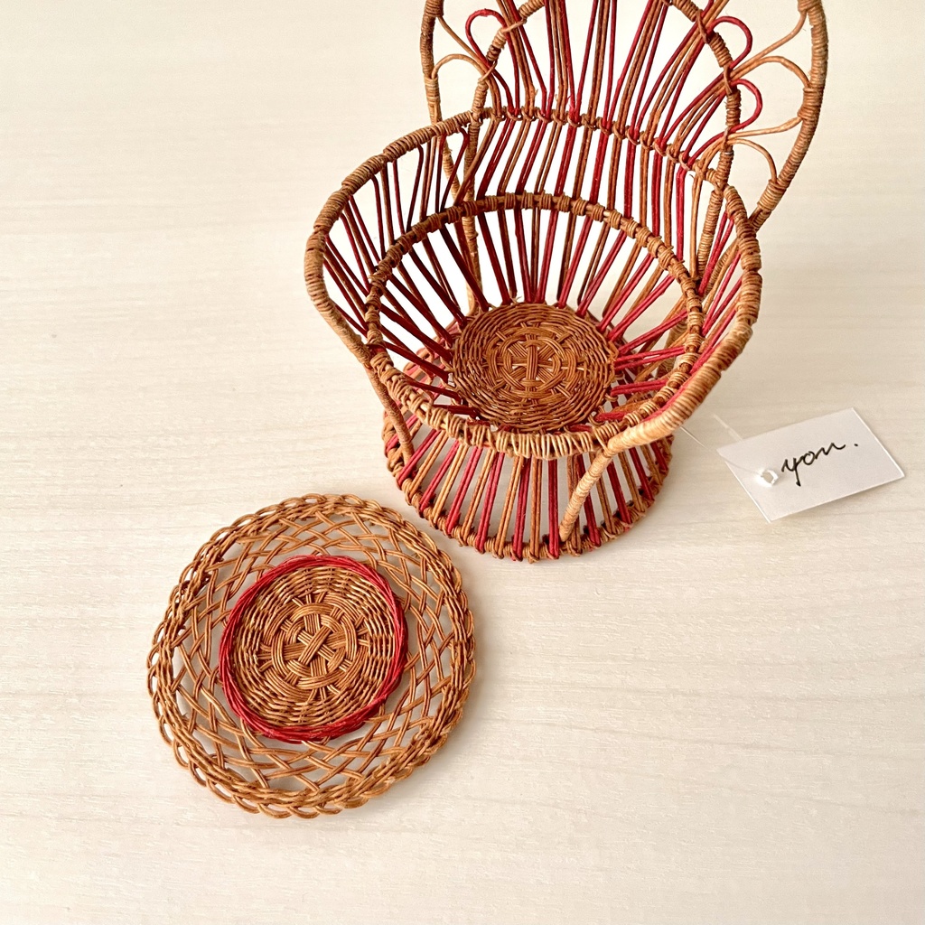 1/12 ラタンチェア 1人掛け ブラウン×レッド