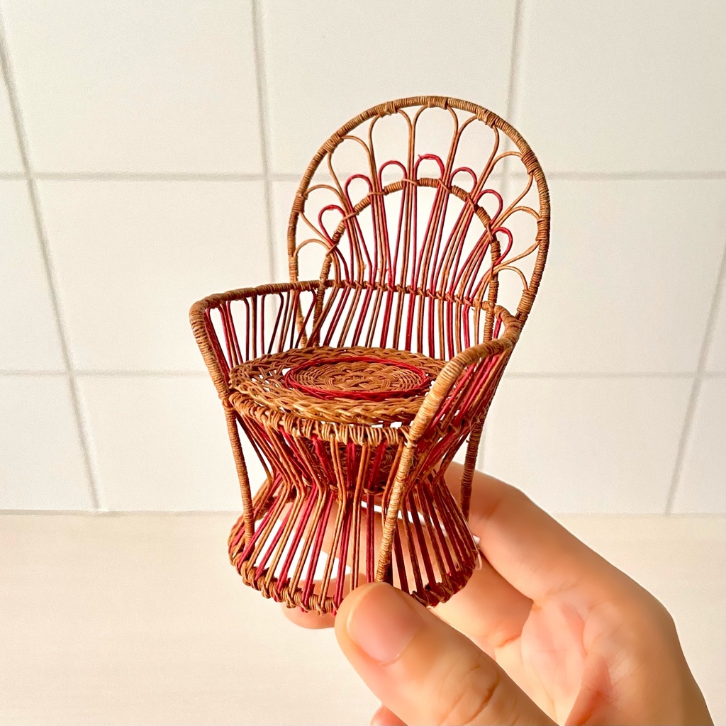 1/12 ラタンチェア 1人掛け ブラウン×レッド