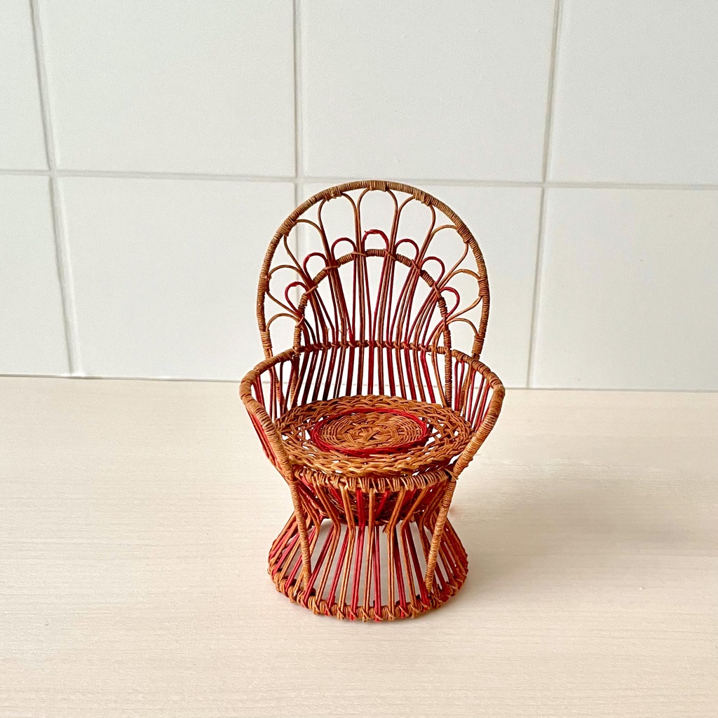 1/12 ラタンチェア 1人掛け ブラウン×レッド