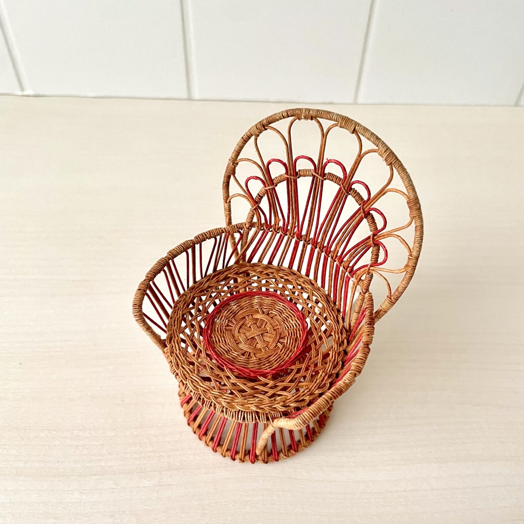 1/12 ラタンチェア 1人掛け ブラウン×レッド