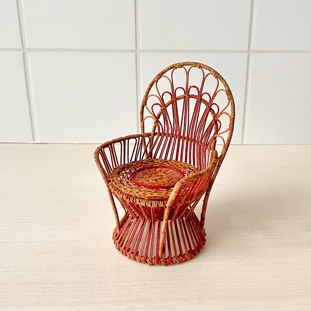 1/12 ラタンチェア 1人掛け ブラウン×レッド