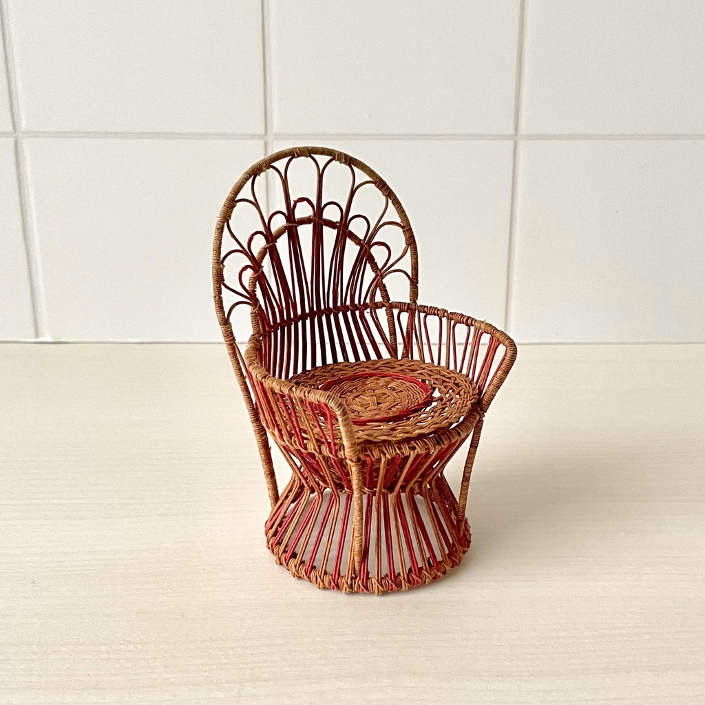 1/12 ラタンチェア 1人掛け ブラウン×レッド