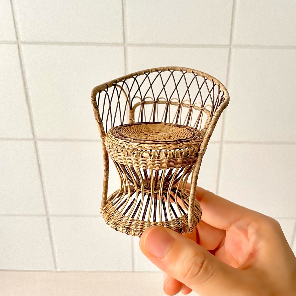 1/12 ラタンチェア　1人掛け　ベージュ×ブラウン