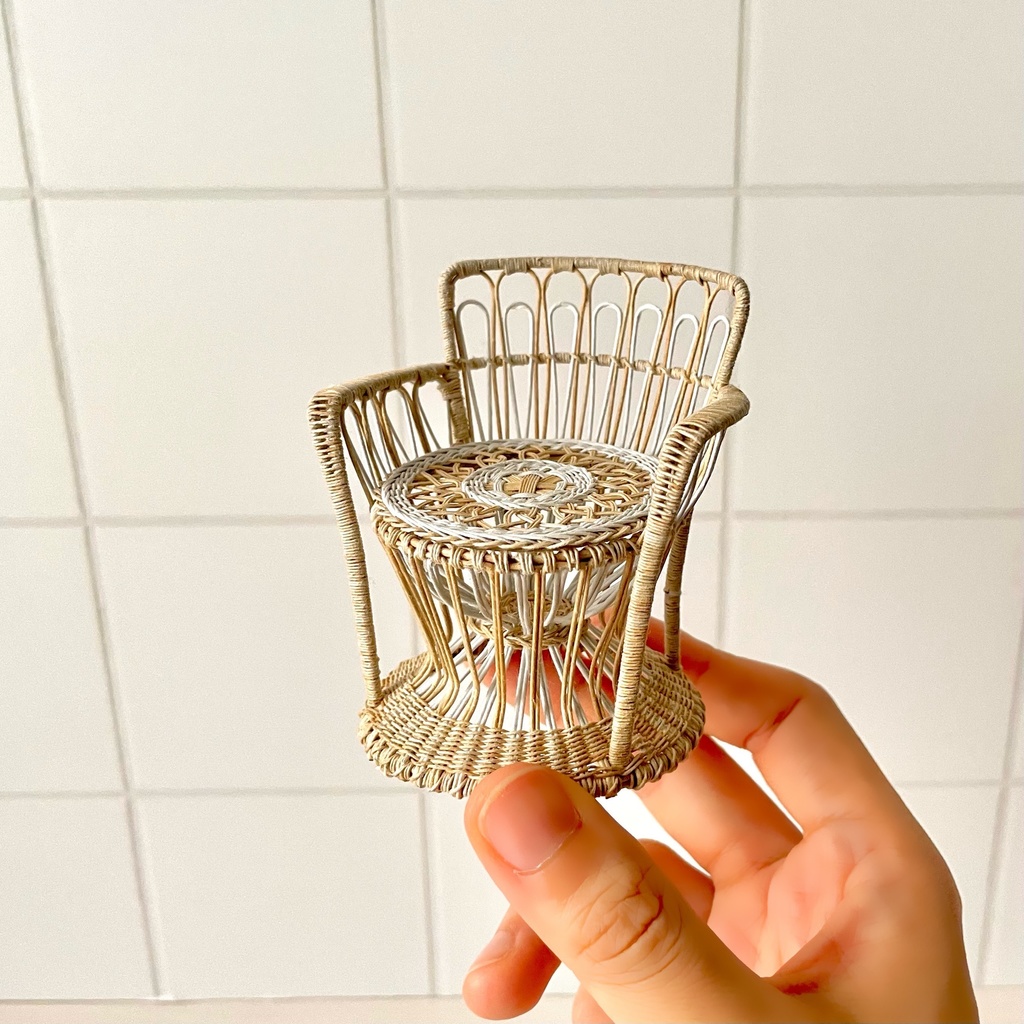 1/12 ラタンチェア　1人掛け　ベージュ×ホワイト