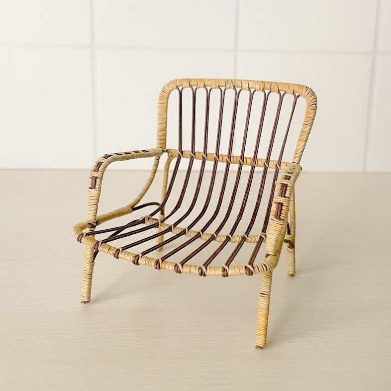 1/12 ラタンチェア　ベージュ×ダークブラウン　一人がけ