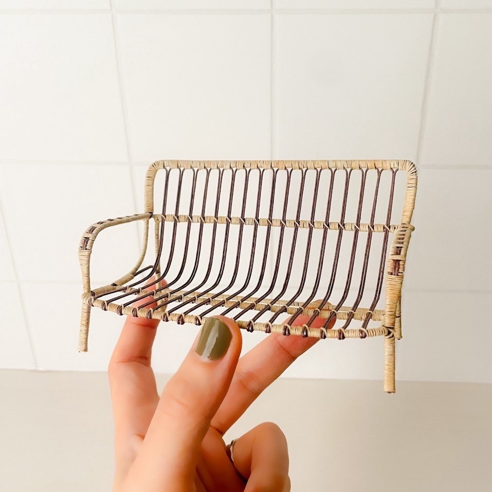 1/12 ラタンチェア　ベージュ×ダークブラウン　二人がけ