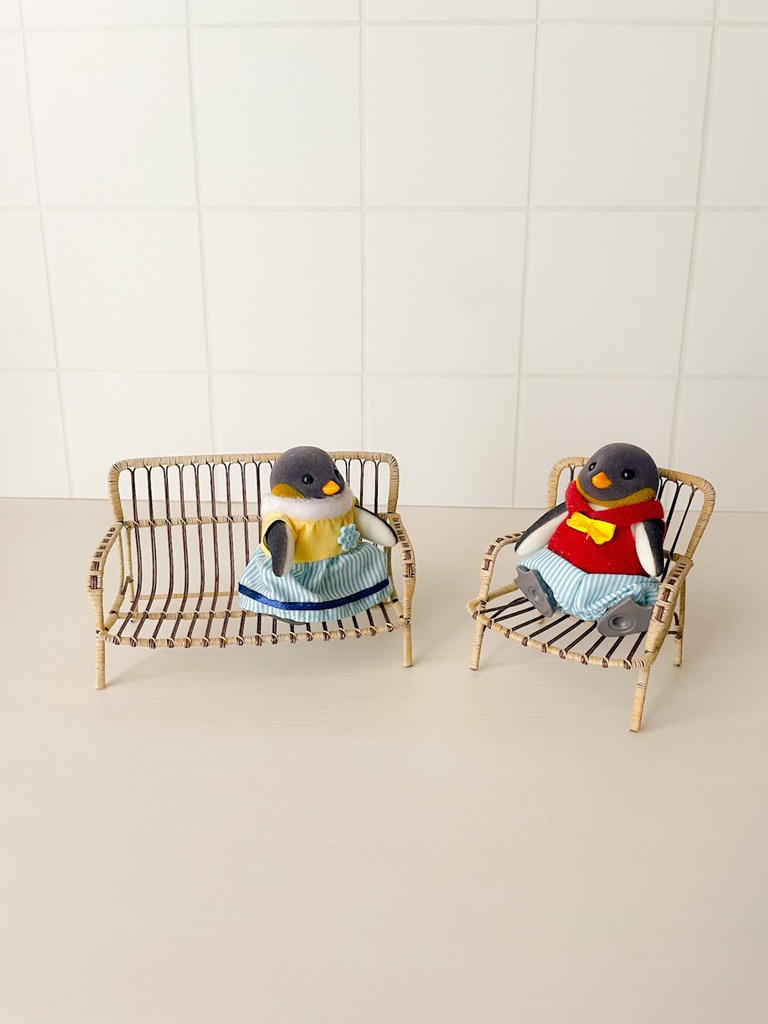 1/12 ラタンチェア ベージュ×ダークブラウン 二人がけ