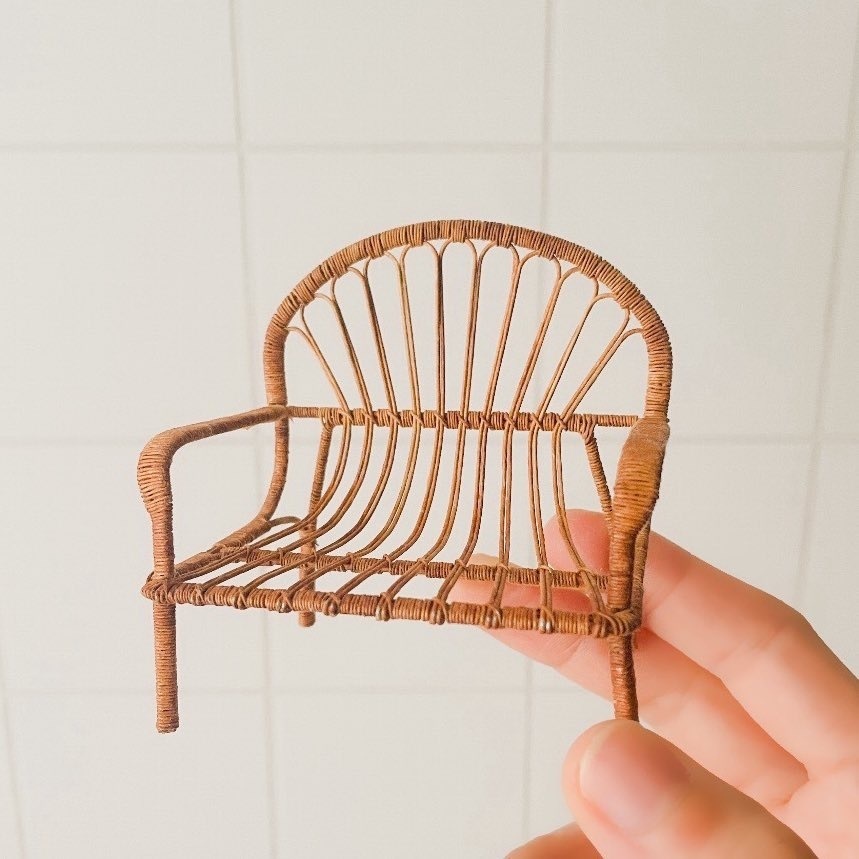 1/12 ラタンチェア　ブラウン　一人がけ