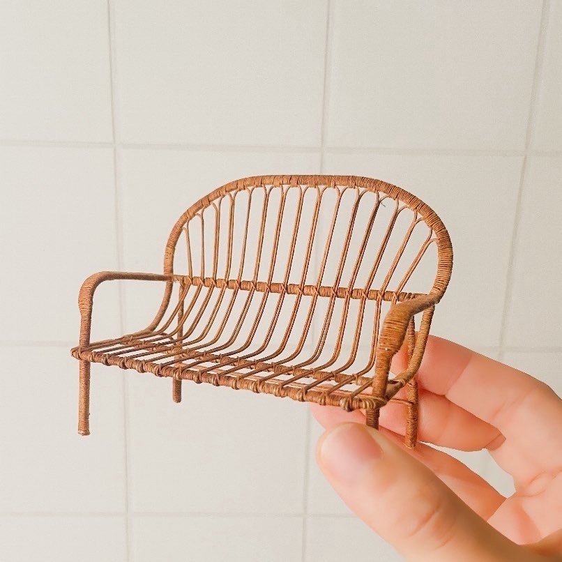 1/12 ラタンチェア　ブラウン　二人がけ