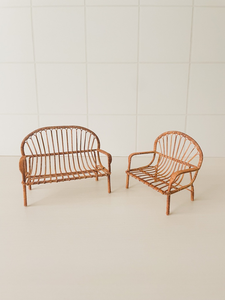 1/12 ラタンチェア ブラウン 二人がけ