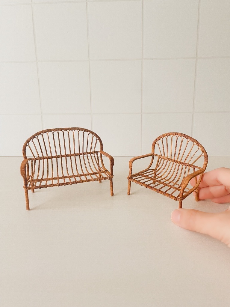 1/12 ラタンチェア ブラウン 二人がけ