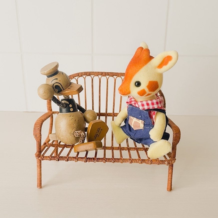 1/12 ラタンチェア ブラウン 二人がけ