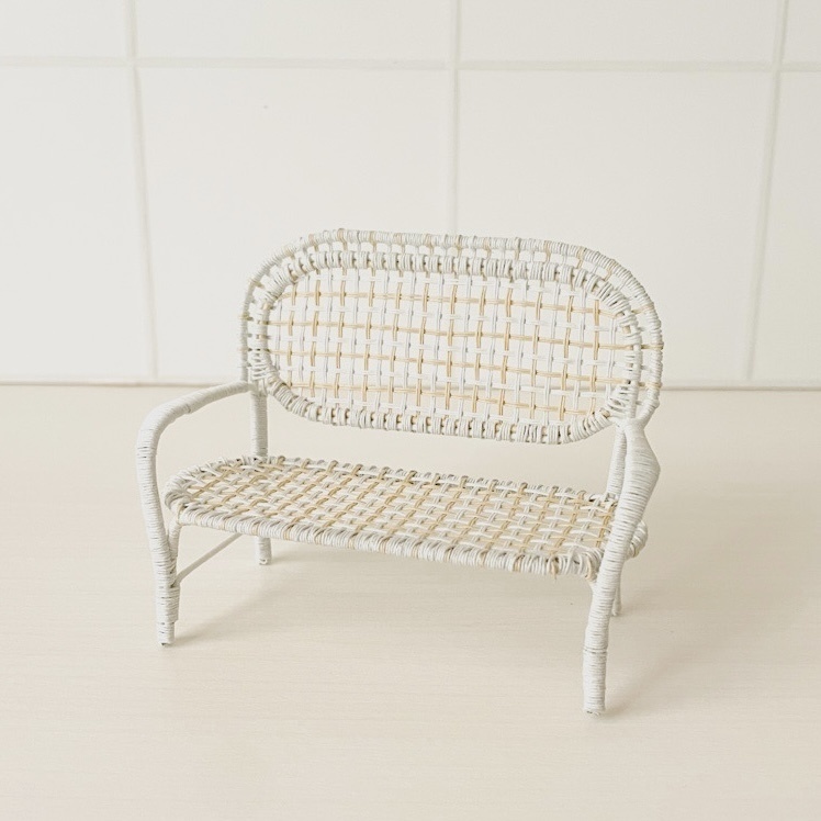 1/12 ラタンチェア 2人がけ ホワイト×ベージュ