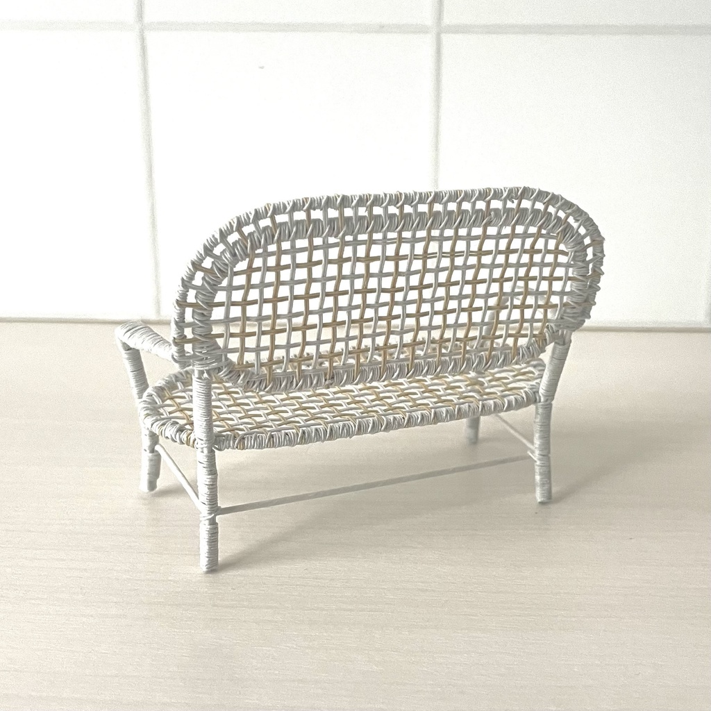 1/12 ラタンチェア 2人がけ ホワイト×ベージュ