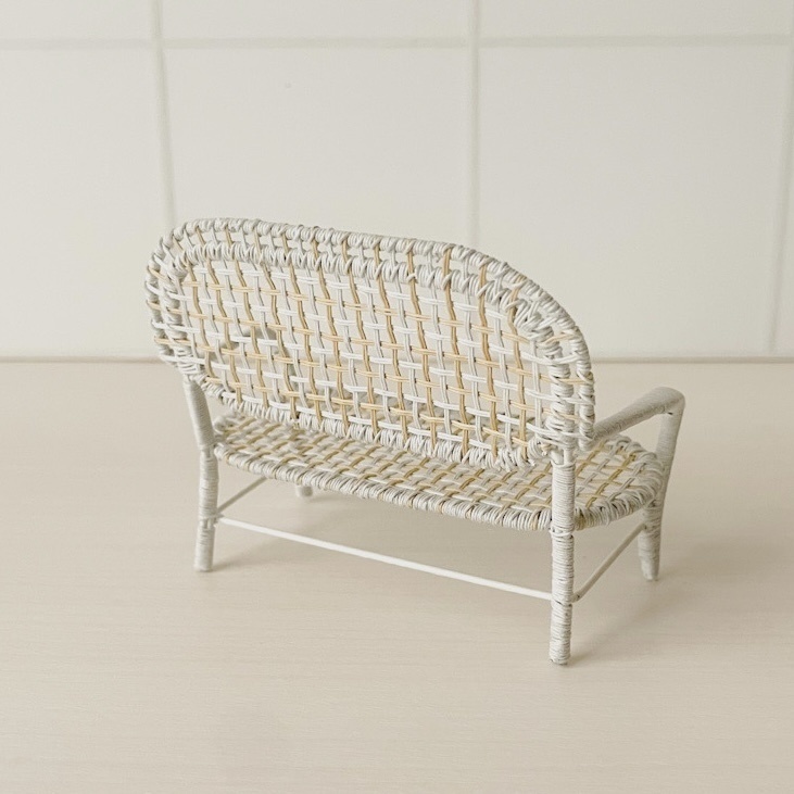 1/12 ラタンチェア 2人がけ ホワイト×ベージュ