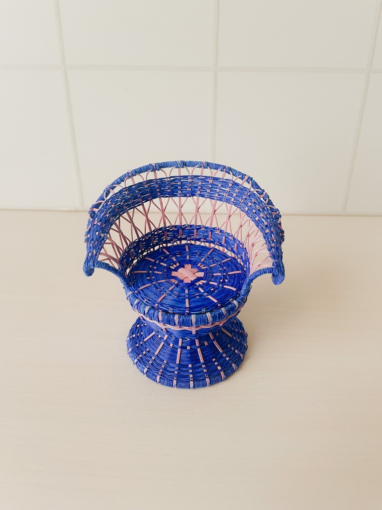 ラタンチェア　ブルー×ピンク