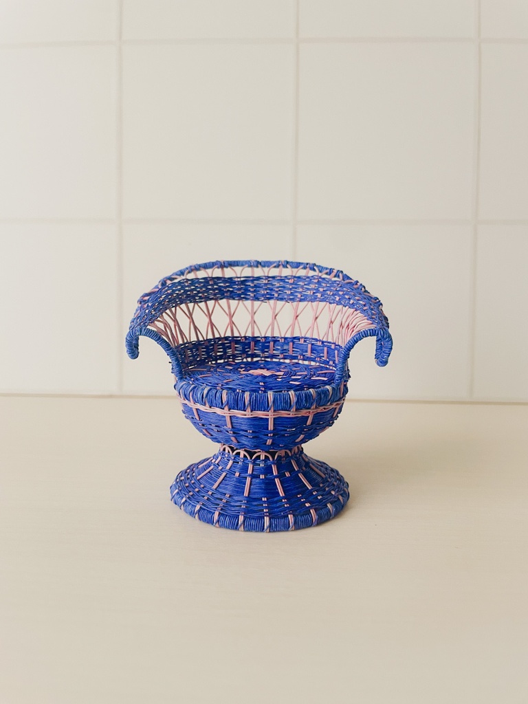 ラタンチェア ブルー×ピンク