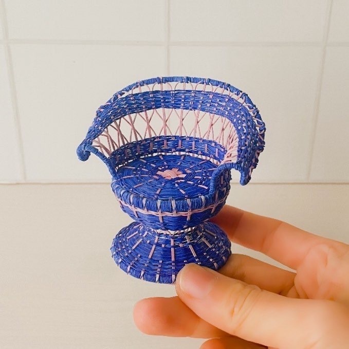 ラタンチェア ブルー×ピンク