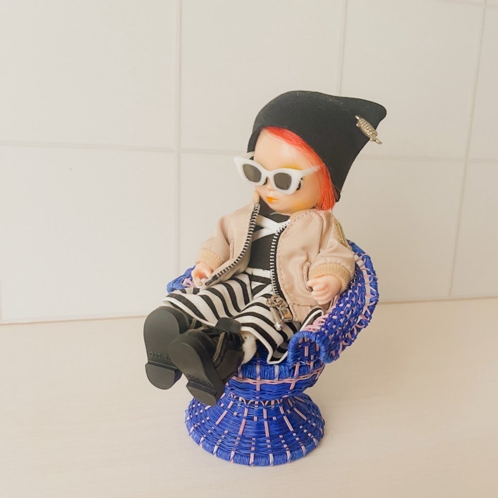 ラタンチェア ブルー×ピンク