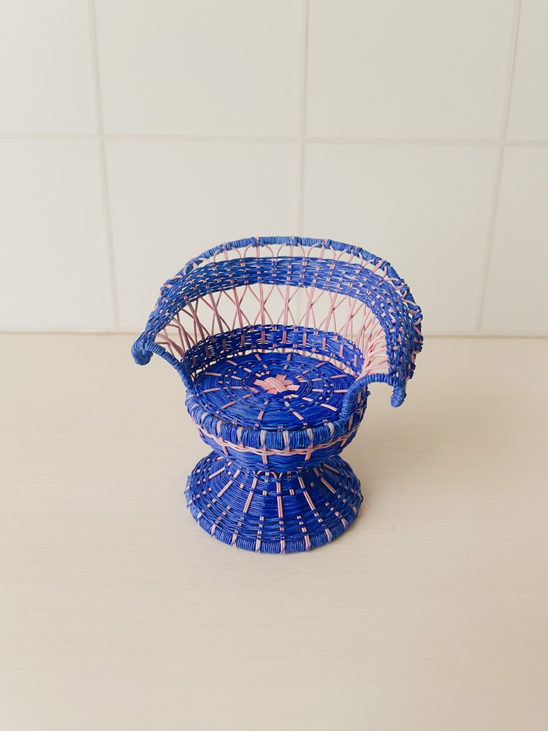 ラタンチェア ブルー×ピンク