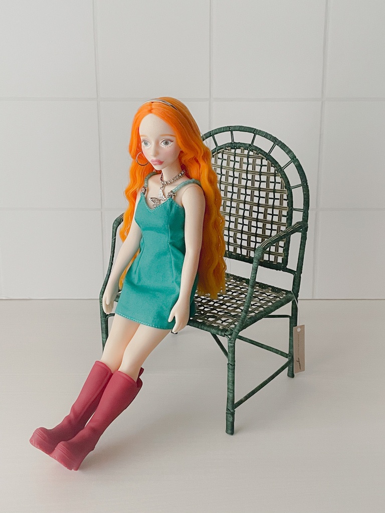 1/6サイズ　ラタンチェア　グリーン
