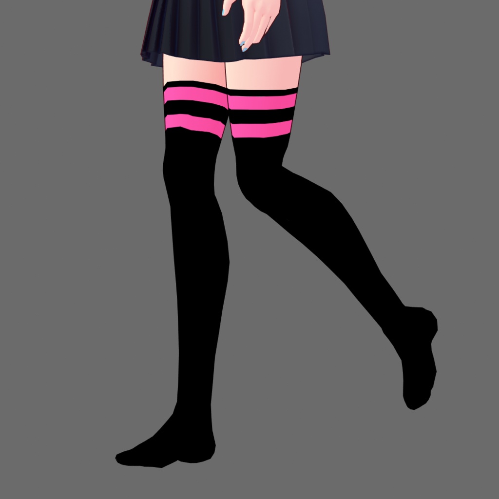 VRoid Pink & Black Striped Thigh-High Socks