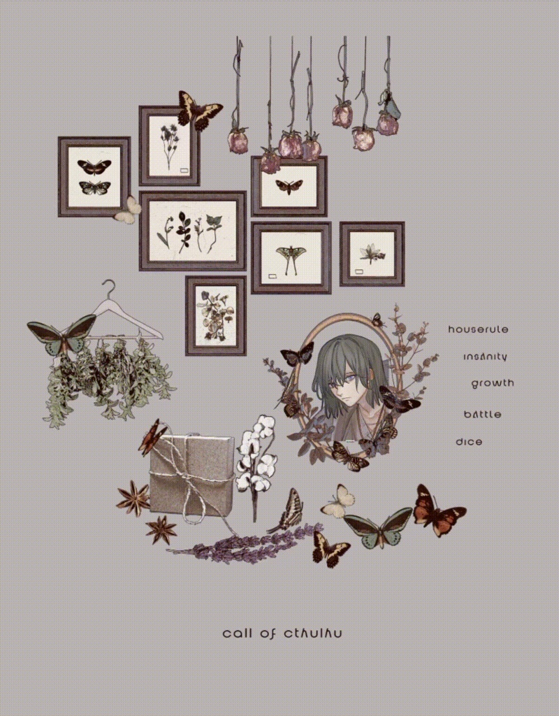 【APNG有】はばたく蝶と草の標本