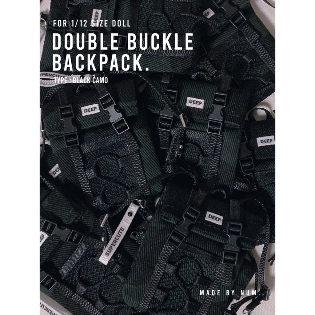 DOUBLE BUCKLE BACKPACK. (TYPE:BLACK CAMO)