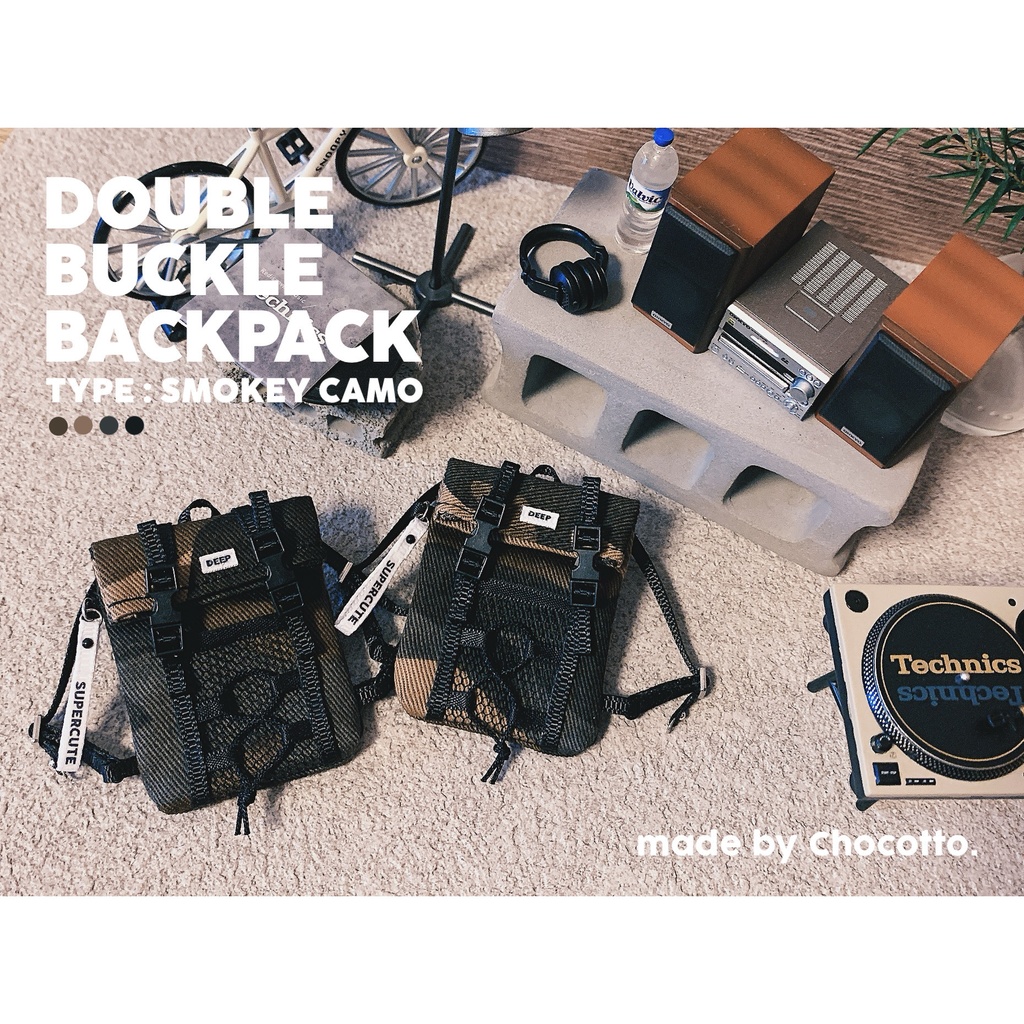 DOUBLE BUCKLE BACKPACK. ( TYPE : SMOKEY CAMO )
